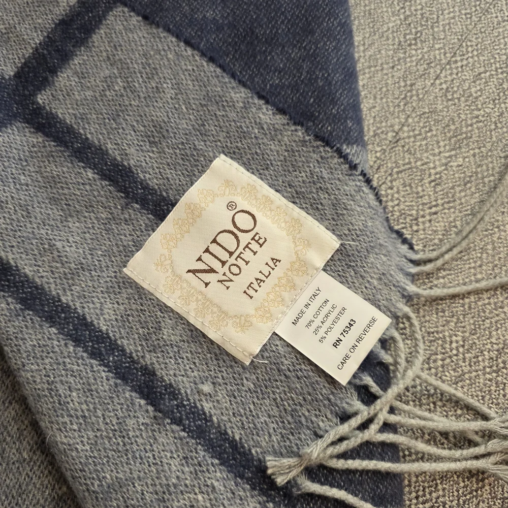 Nido Notte Italian Knit Blanket Plaid Dusty Blue Cotton Blend Soft Throw